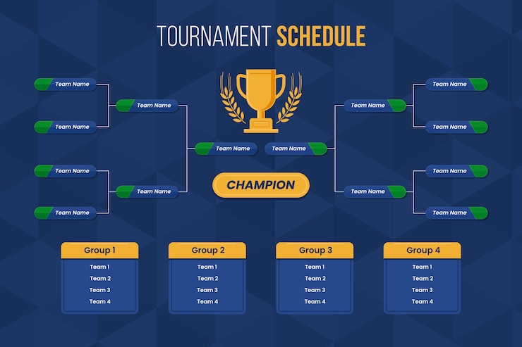 Vettore gratuito modello di programma del torneo dal design piatto