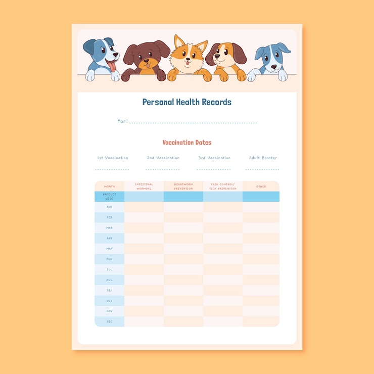 Vettore gratuito modello di programma di vaccinazione per cuccioli disegnato a mano