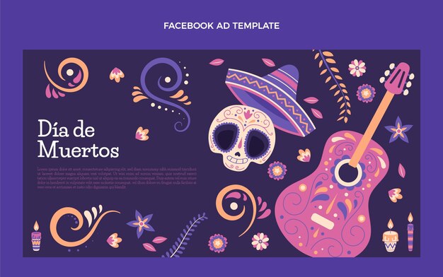 Modello di promozione social media dia de muertos piatto disegnato a mano