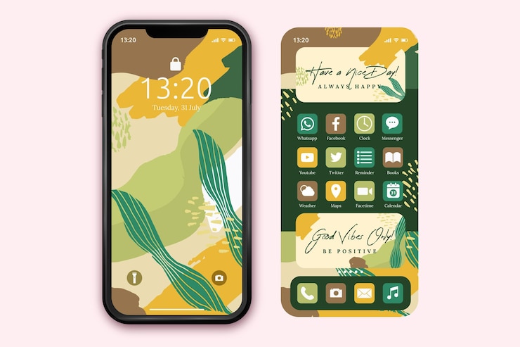 Vettore gratuito modello di schermata iniziale organica per smartphone