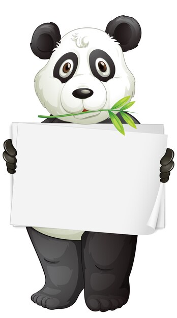 Modello di segno in bianco con panda su sfondo bianco