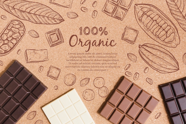 Vettore gratuito modello di sfondo di cioccolato 100% biologico