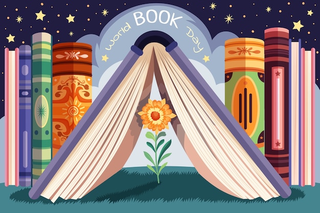 Modello di sfondo piatto per la celebrazione della giornata mondiale del libro