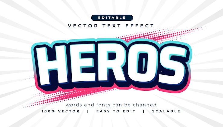Vettore gratuito modello di stile di effetto di testo editabile di heros