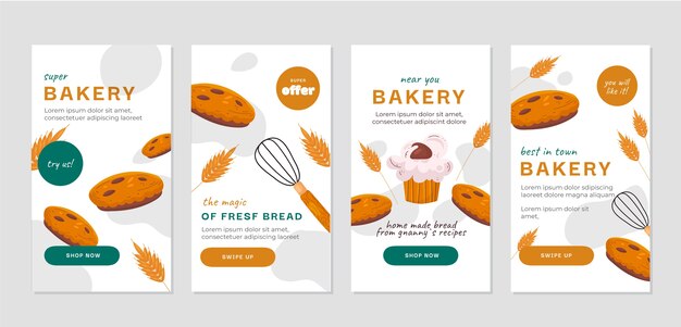 Modello di storie di instagram del pacchetto aziendale da forno disegnato a mano