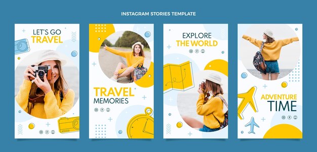 Modello di storie di instagram di viaggio di design piatto