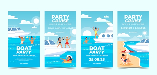 Modello di storie di instagram festa in barca disegnata a mano
