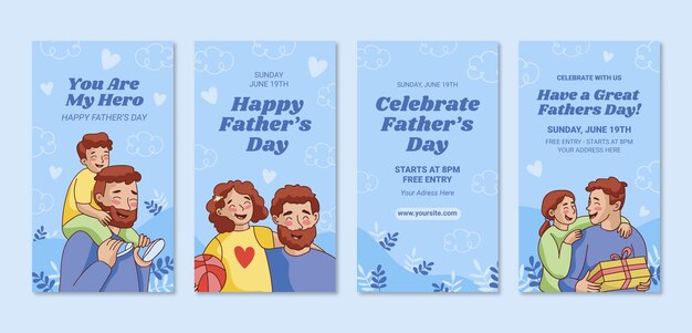 Modello di storie di instagram per la festa del papà disegnato a mano