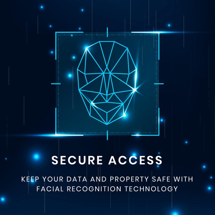 Vettore gratuito modello di tecnologia di accesso sicuro con scansione di riconoscimento facciale