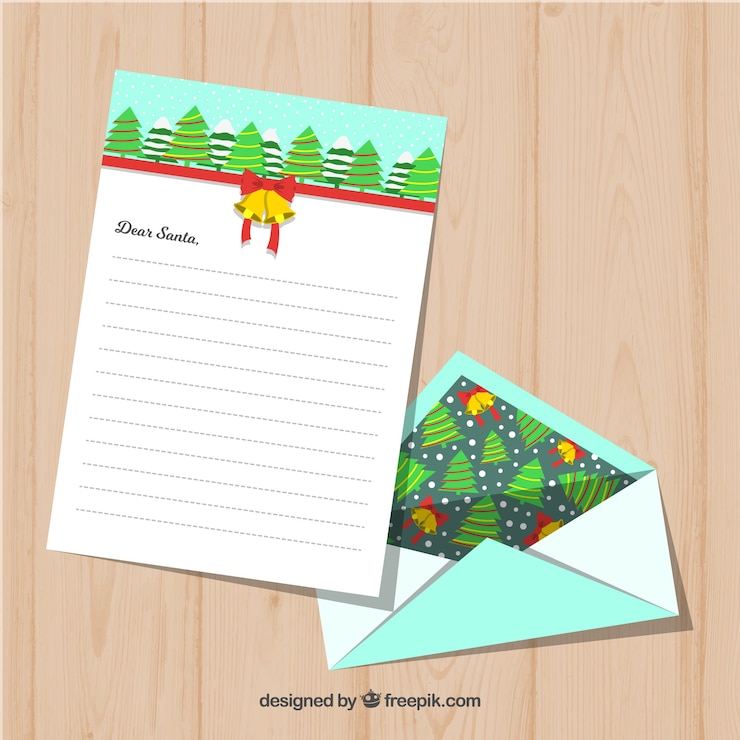 Vettore gratuito modello di una lettera di natale e di busta