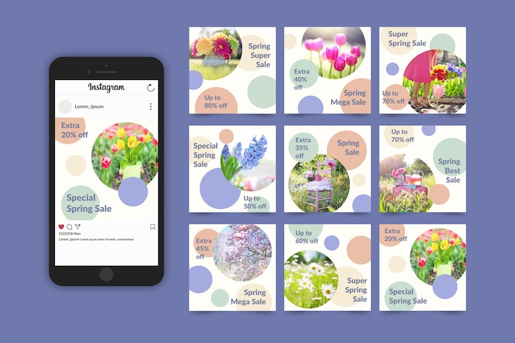 Vettore gratuito modello di vendita primavera social media
