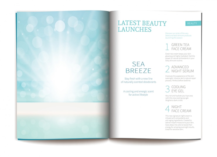 Vettore gratuito modello di vettore per rivista cosmetica lucida.