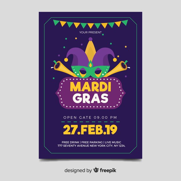 Modello di volantino Carnevale di Mardi gras