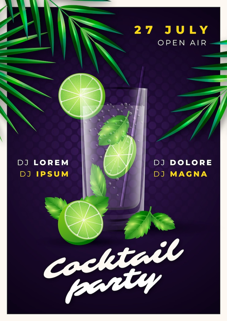 Vettore gratuito modello di volantino cocktail realistico