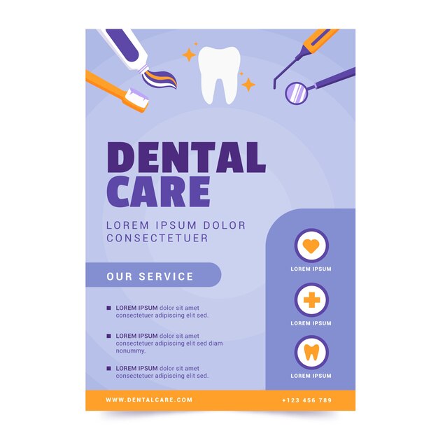 Modello di volantino dentale design piatto