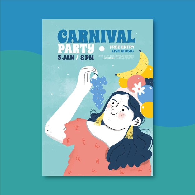 Modello di volantino di carnevale brasiliano disegnato a mano