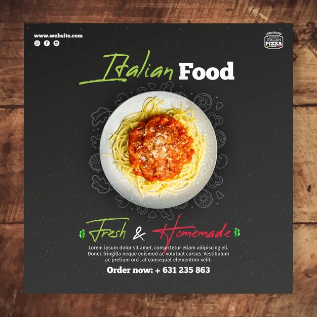 Modello di volantino di cibo italiano