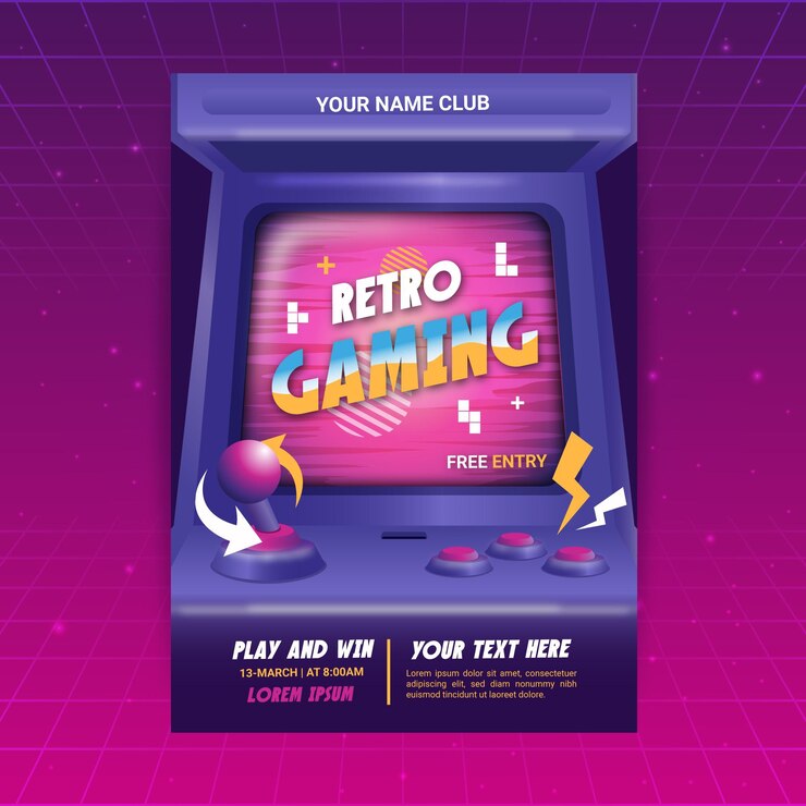 Vettore gratuito modello di volantino di gioco retrò