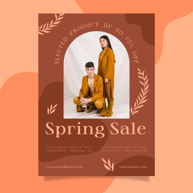 Modello di volantino di vendita primavera design piatto con foto