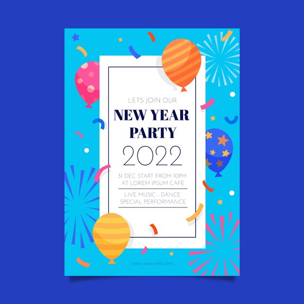 Modello di volantino festa di capodanno piatto disegnato a mano