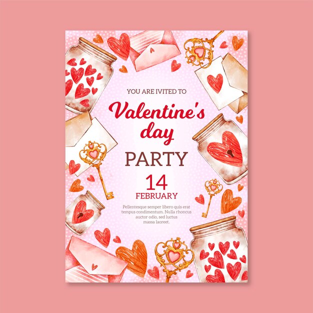 Modello di volantino festa di san valentino dell'acquerello