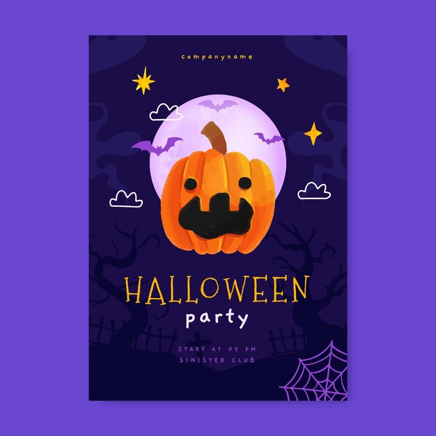 Modello di volantino festa verticale di halloween dell'acquerello
