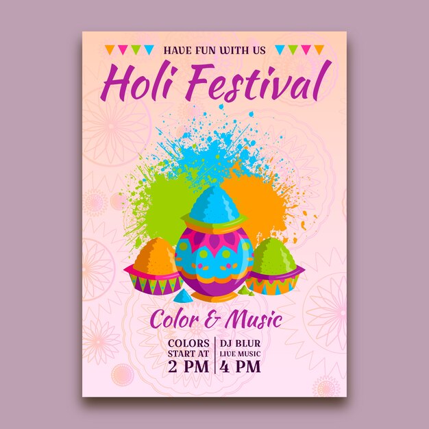 Modello di volantino festival design piatto holi
