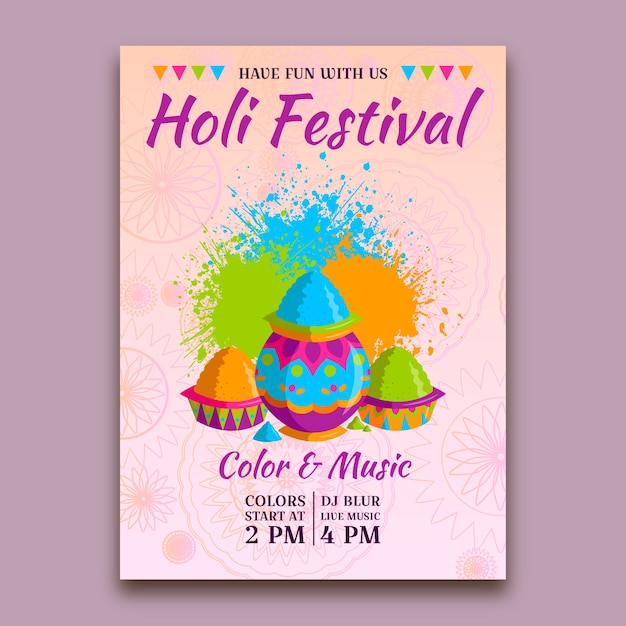Modello di volantino festival design piatto holi