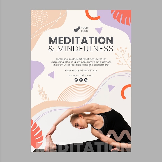 Modello di volantino meditazione e consapevolezza