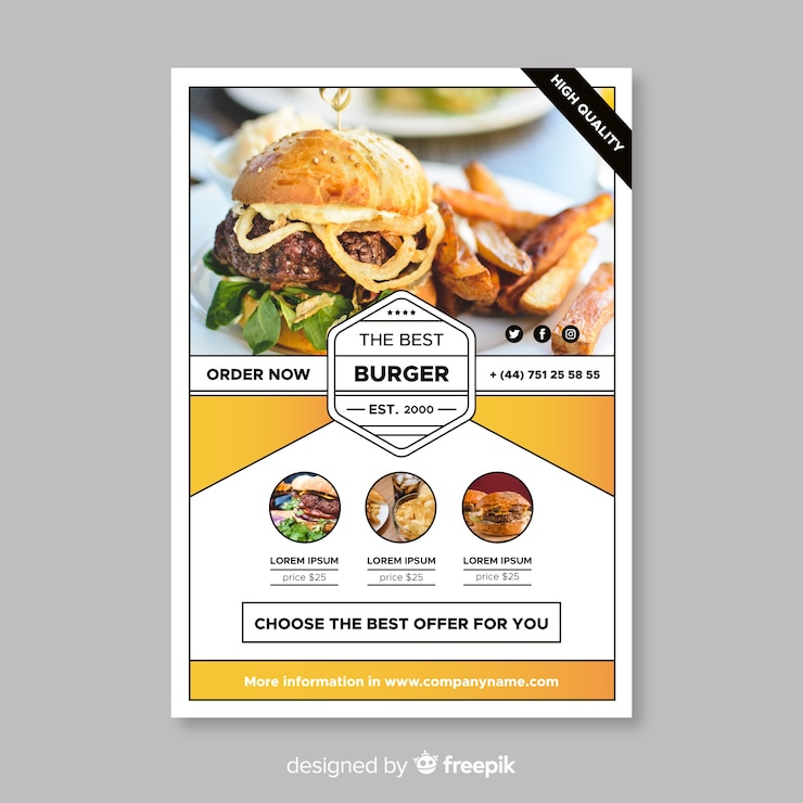 Vettore gratuito modello di volantino moderno ristorante hamburger