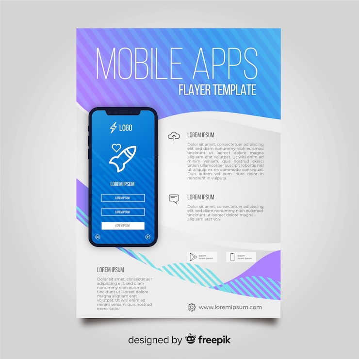 Vettore gratuito modello di volantino per applicazioni mobili