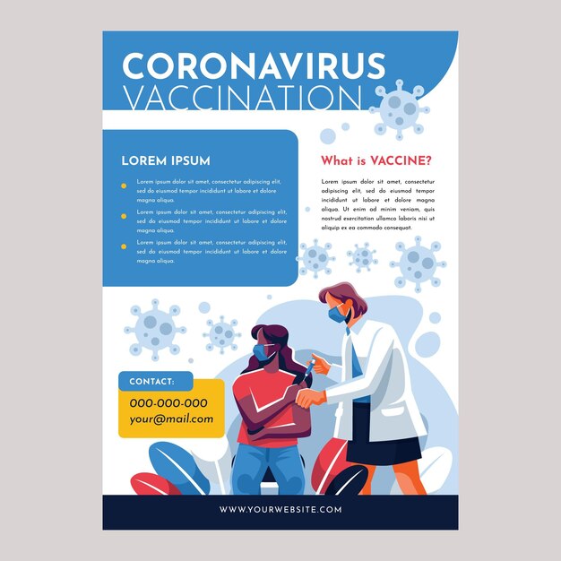 Modello di volantino per la vaccinazione contro il coronavirus piatto organico