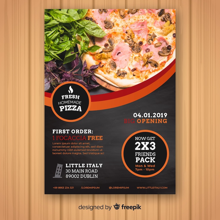 Vettore gratuito modello di volantino per pizza