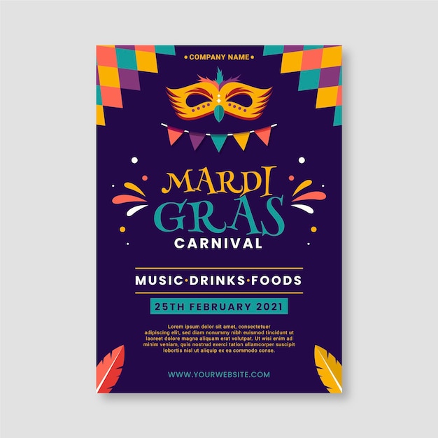 Modello di volantino piatto mardi gras