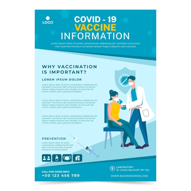 Modello di volantino piatto per la vaccinazione contro il coronavirus