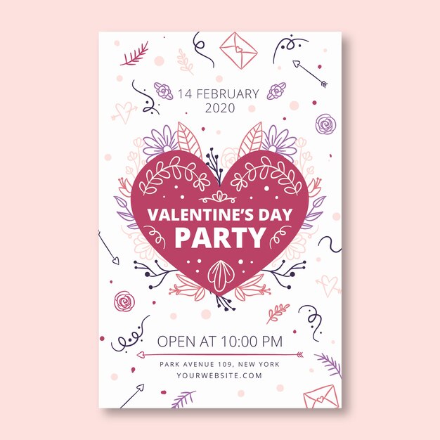 Modello di volantino / poster festa di San Valentino disegnati a mano