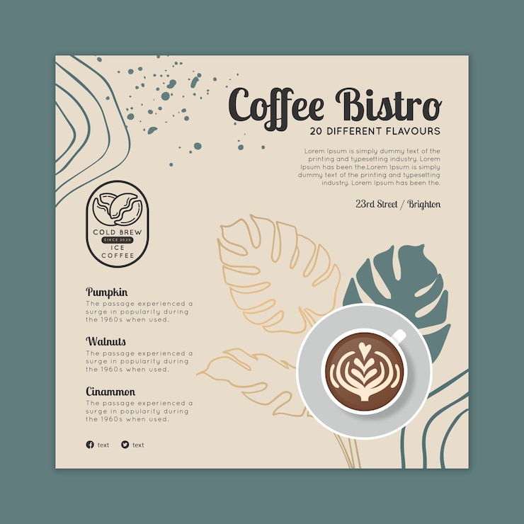 Vettore gratuito modello di volantino quadrato caffè bistrot