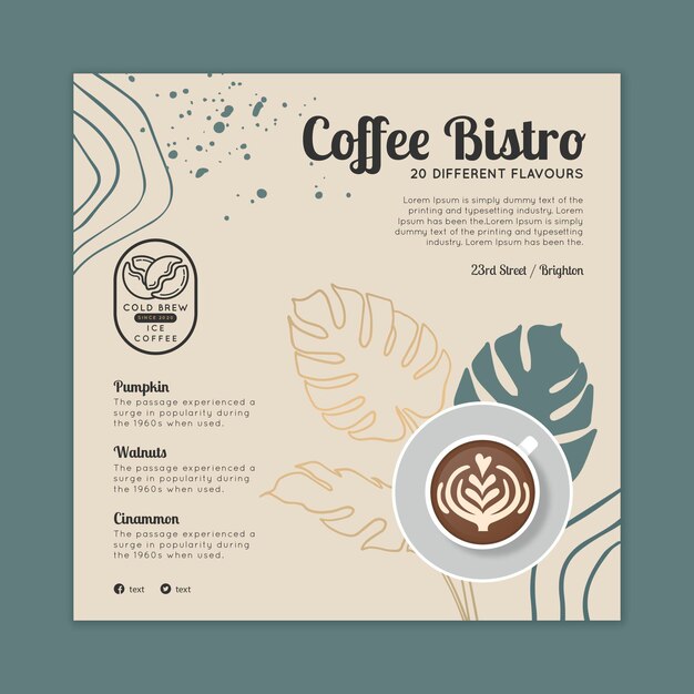 Modello di volantino quadrato caffè bistrot