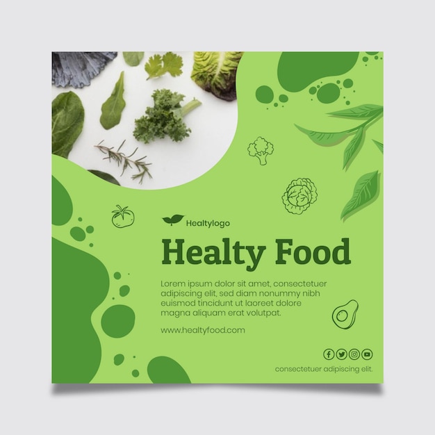Modello di volantino quadrato cibo biologico e sano healthy