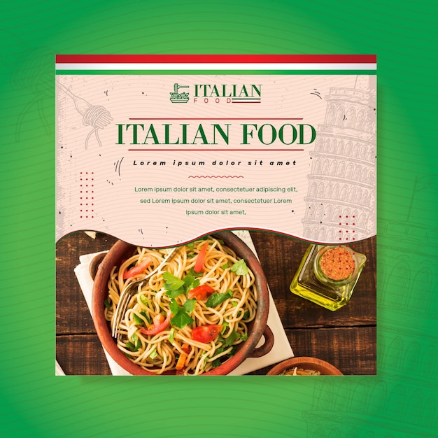 Modello di volantino quadrato di cibo italiano