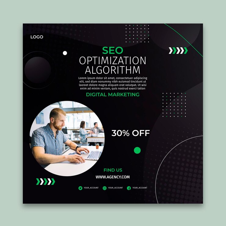 Vettore gratuito modello di volantino quadrato di soluzioni seo
