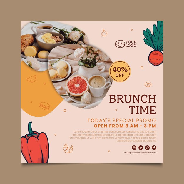 Modello di volantino quadrato per il brunch