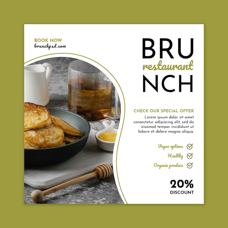 Vettore gratuito modello di volantino quadrato ristorante brunch