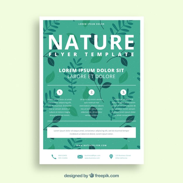 Modello di volantino sulla natura con disegno piatto