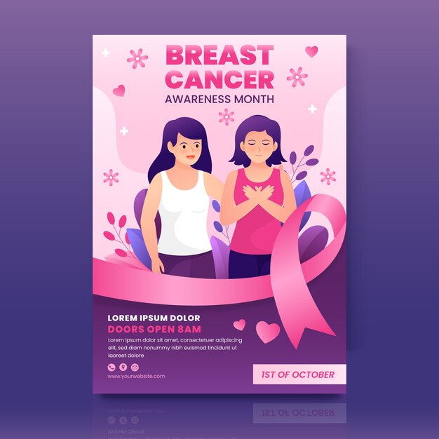 Modello di volantino verticale del mese di consapevolezza del cancro al seno realistico
