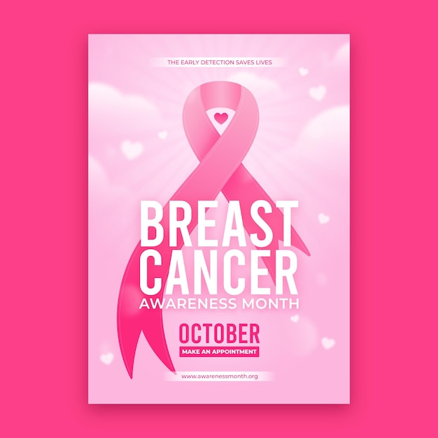 Modello di volantino verticale del mese di consapevolezza del cancro al seno sfumato