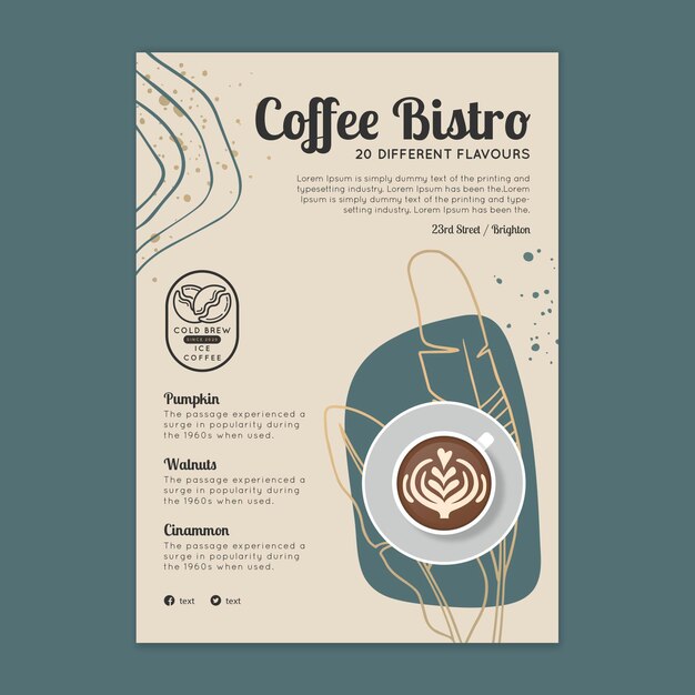 Modello di volantino verticale di caffè bistrot