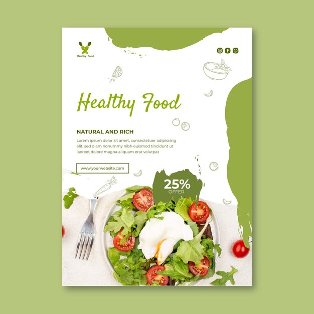 Modello di volantino verticale di cibo biologico e sano