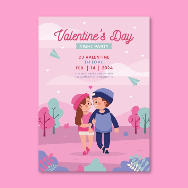 Modello di volantino verticale piatto di San Valentino