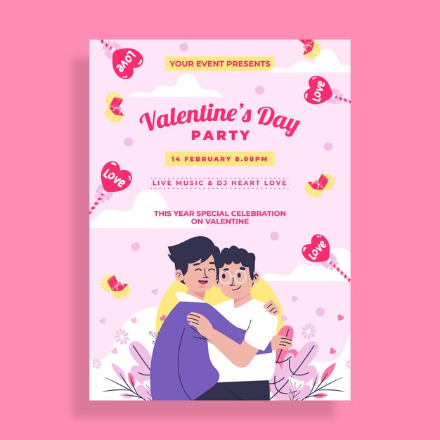 Modello di volantino verticale piatto di San Valentino
